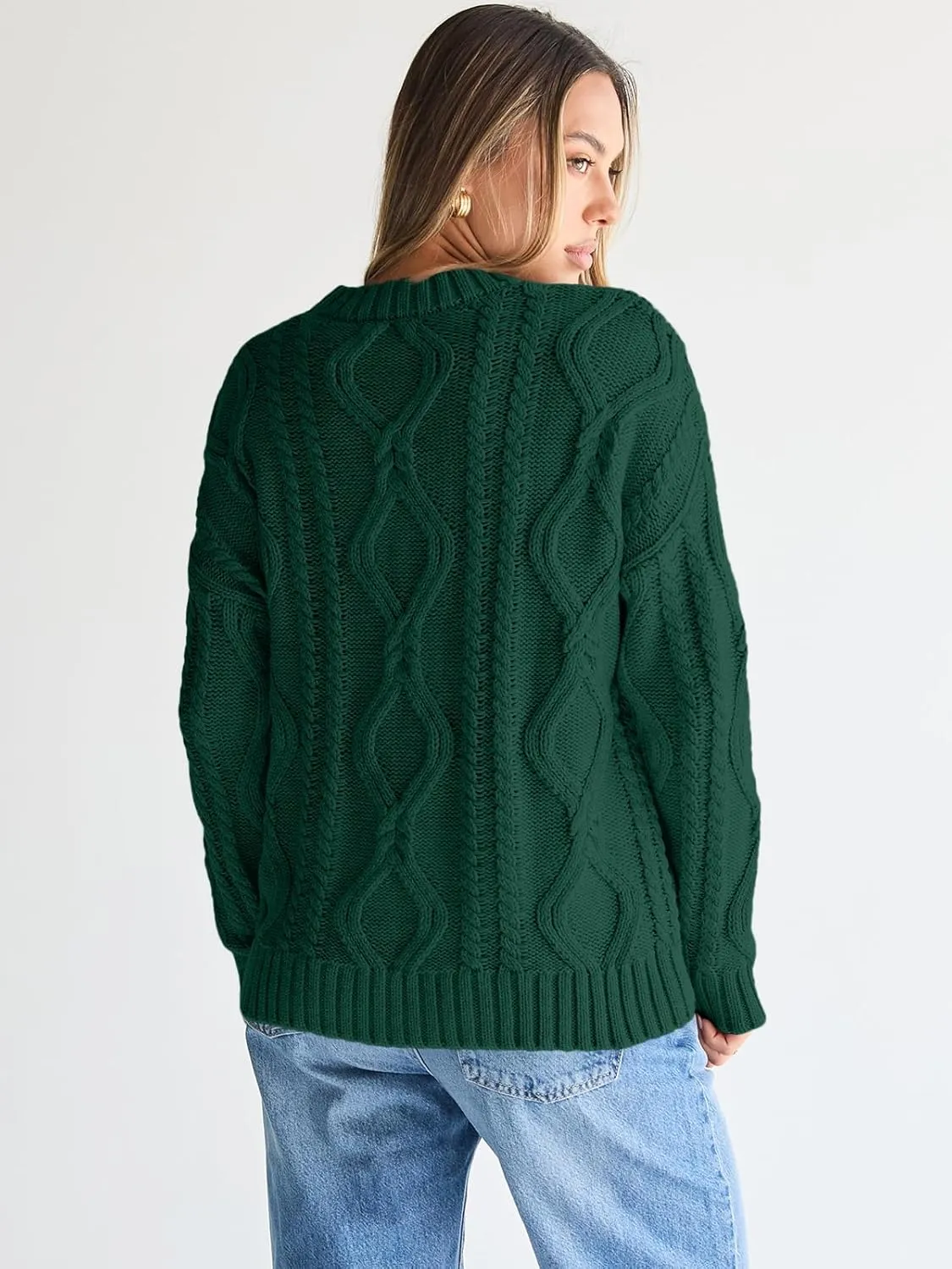 Trendy Queen Women's Oversized Cable Knit Crewneck Sweaters