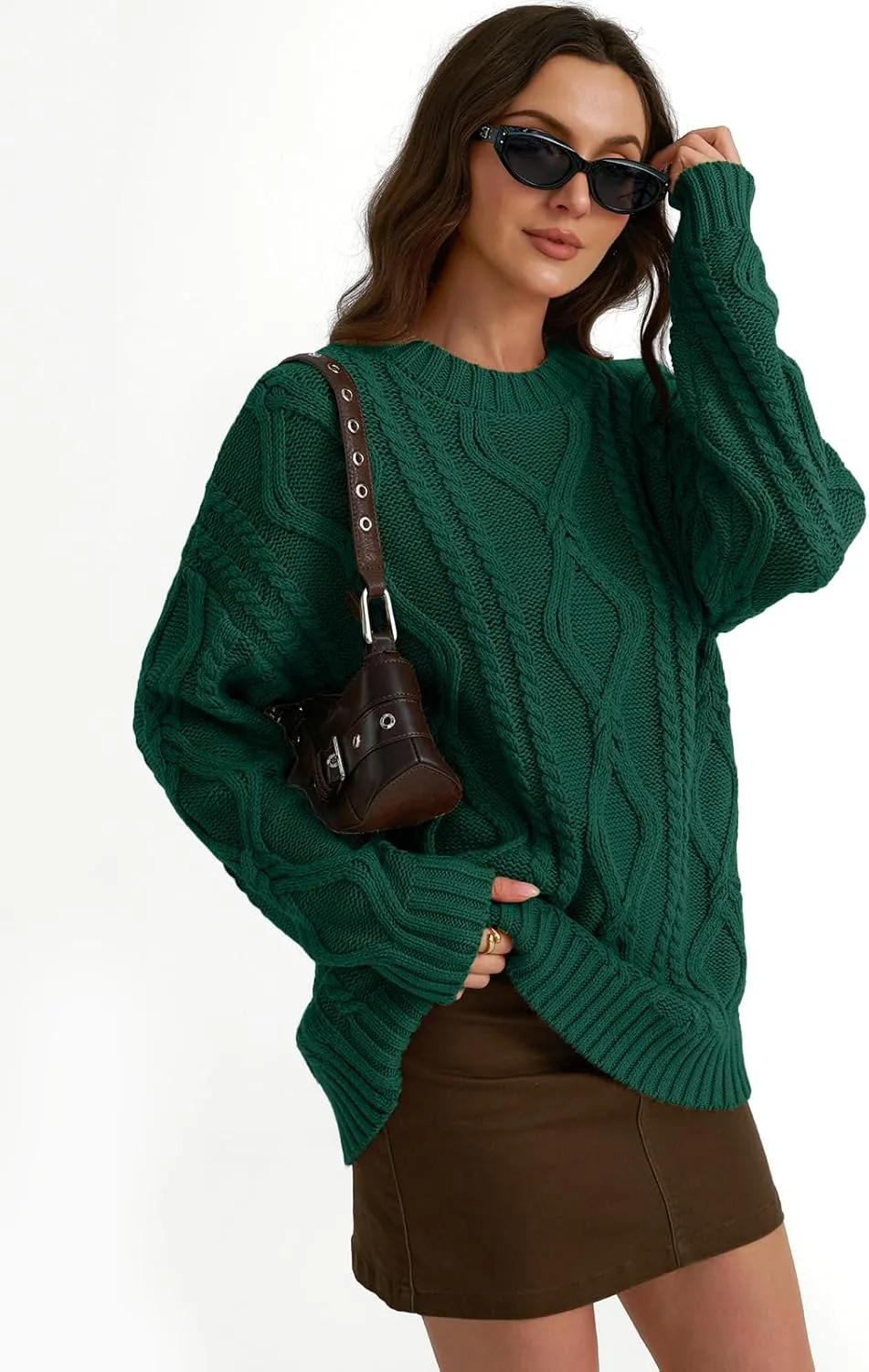 Trendy Queen Women's Oversized Cable Knit Crewneck Sweaters
