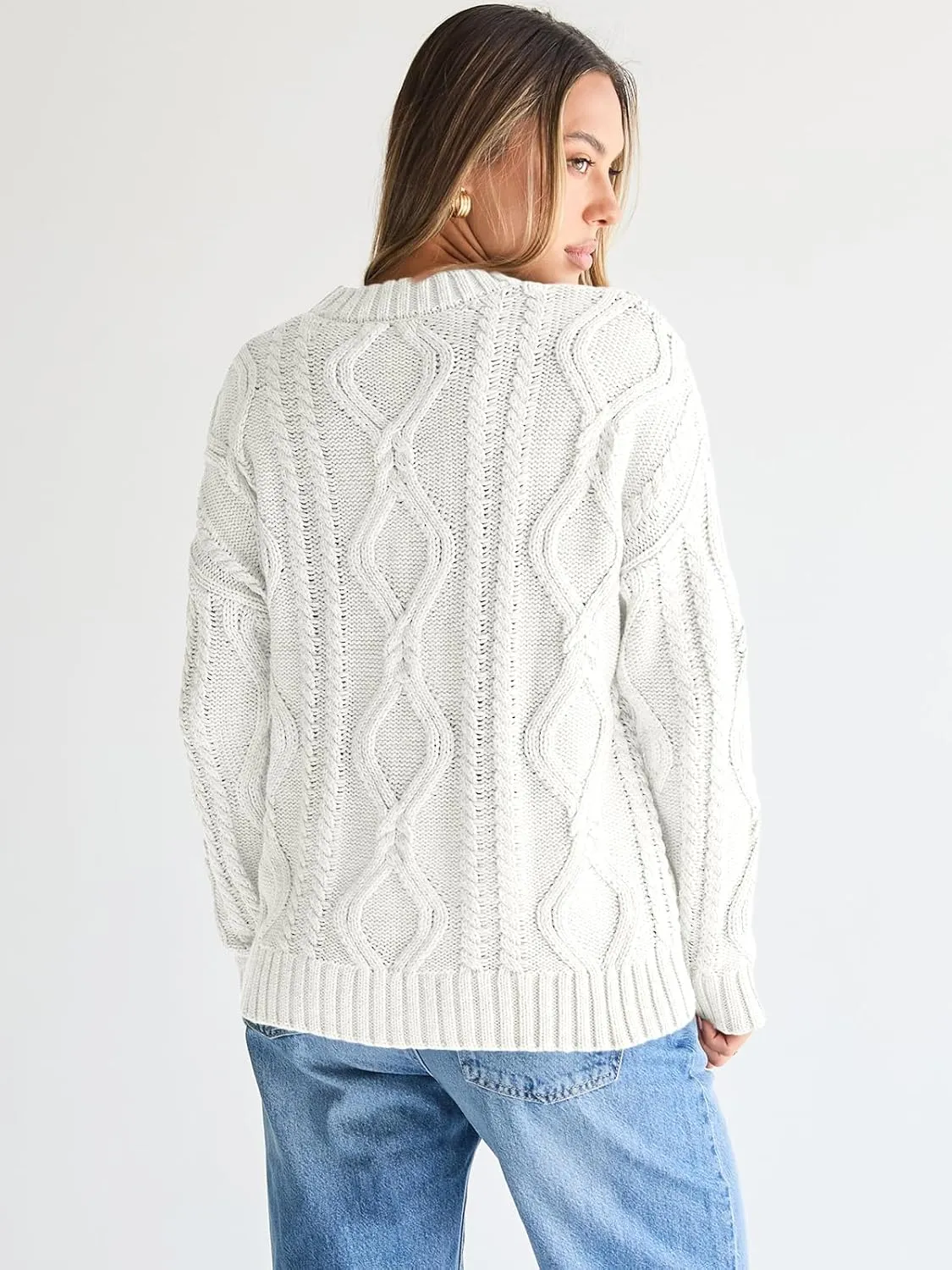 Trendy Queen Women's Oversized Cable Knit Crewneck Sweaters