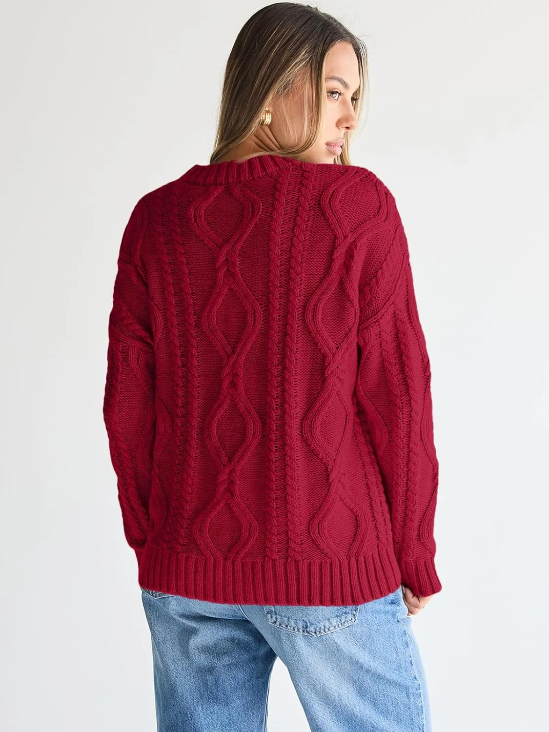 Trendy Queen Women's Oversized Cable Knit Crewneck Sweaters