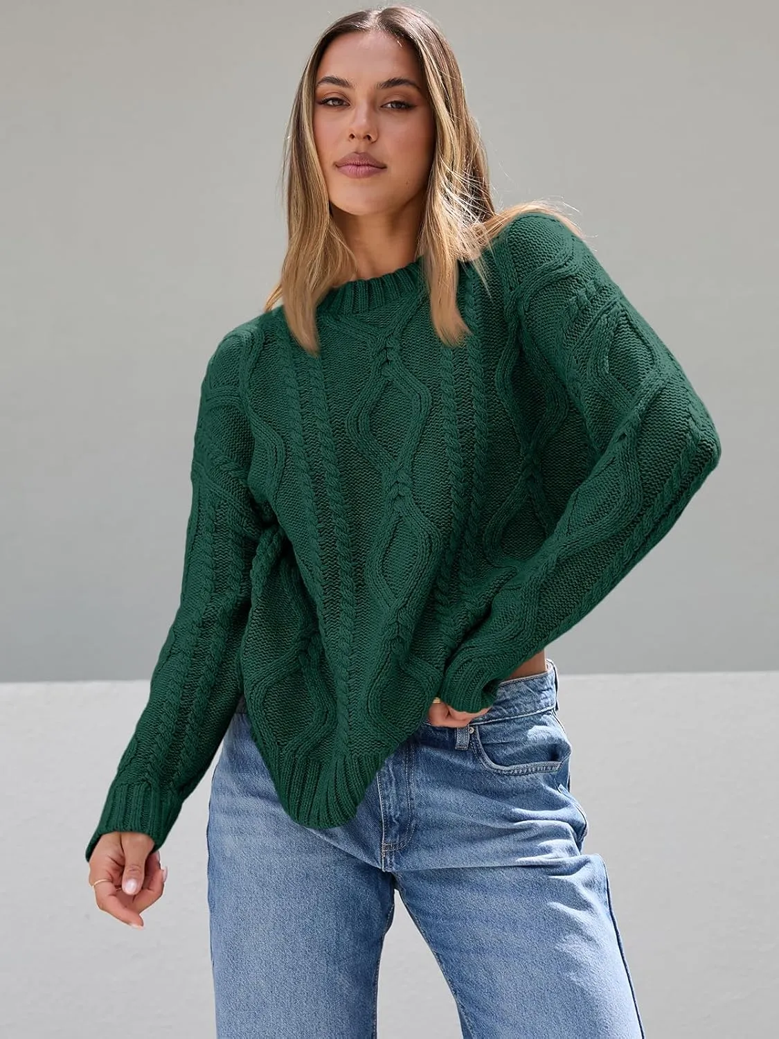 Trendy Queen Women's Oversized Cable Knit Crewneck Sweaters