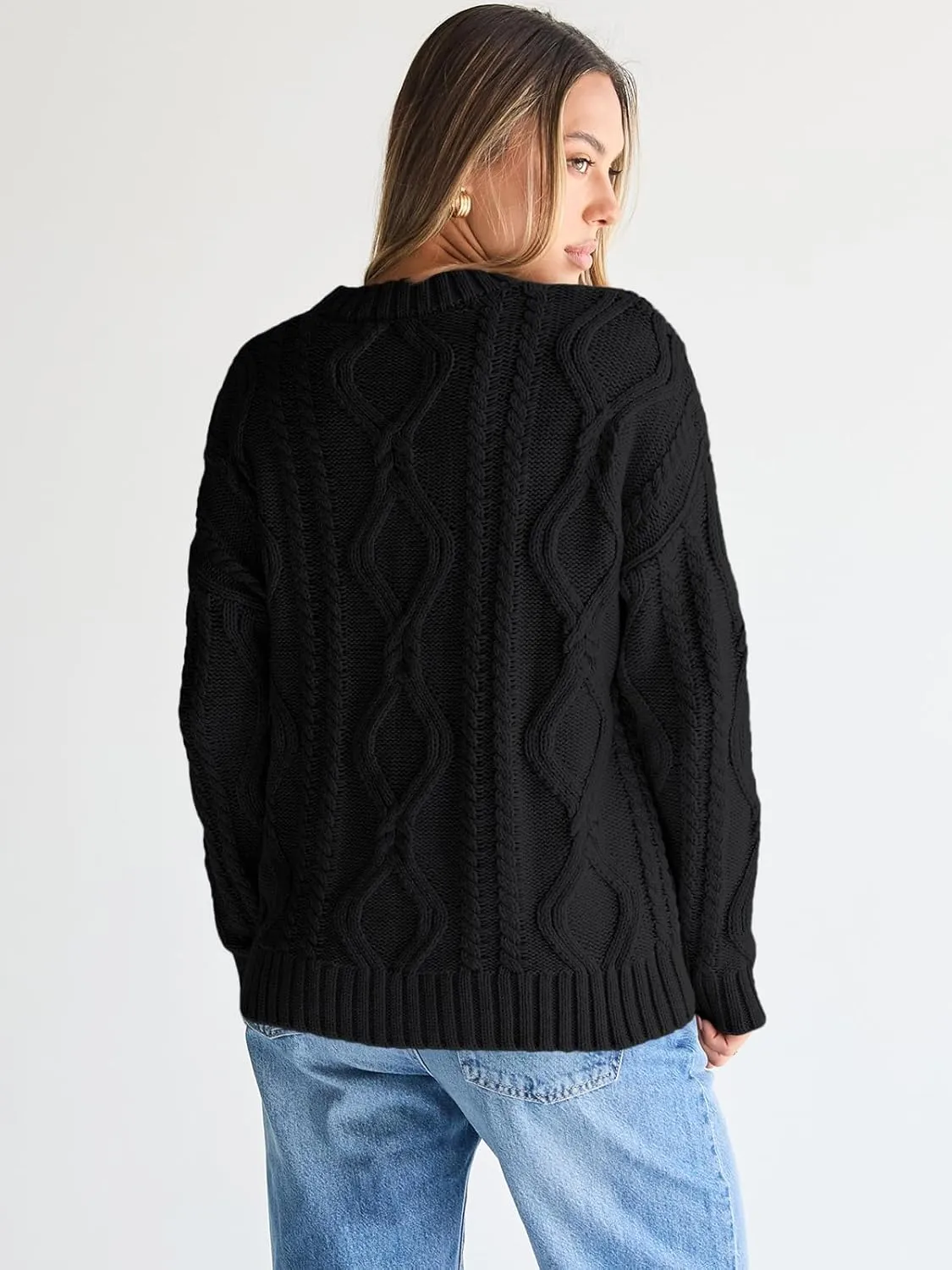 Trendy Queen Women's Oversized Cable Knit Crewneck Sweaters