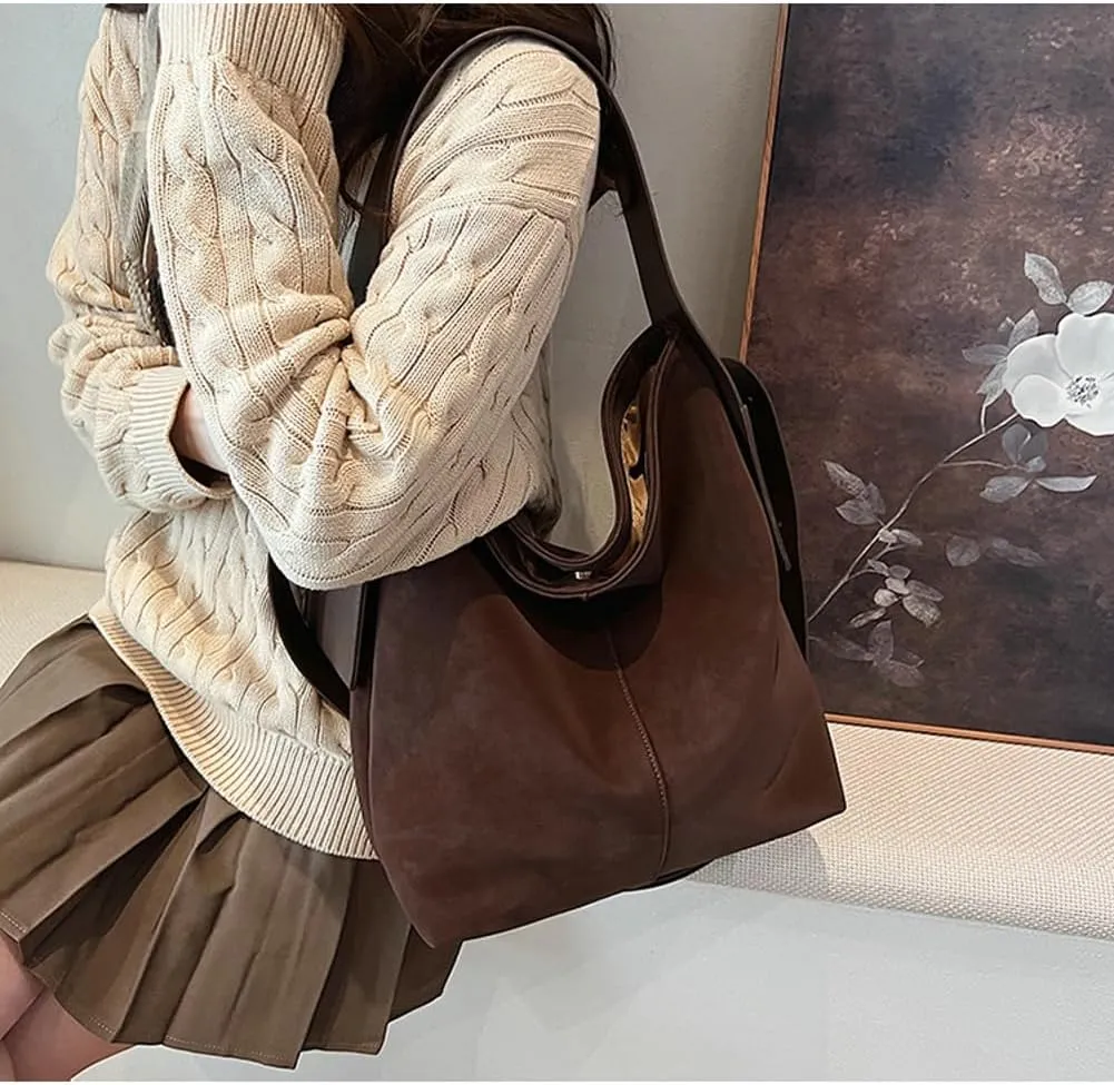 Trendy Suede Bucket Bag Women Hobo Bags Crescent Shoulder Bag Crossbody Purse Slouchy Satchels Bag Mini Tote Handbag 2024