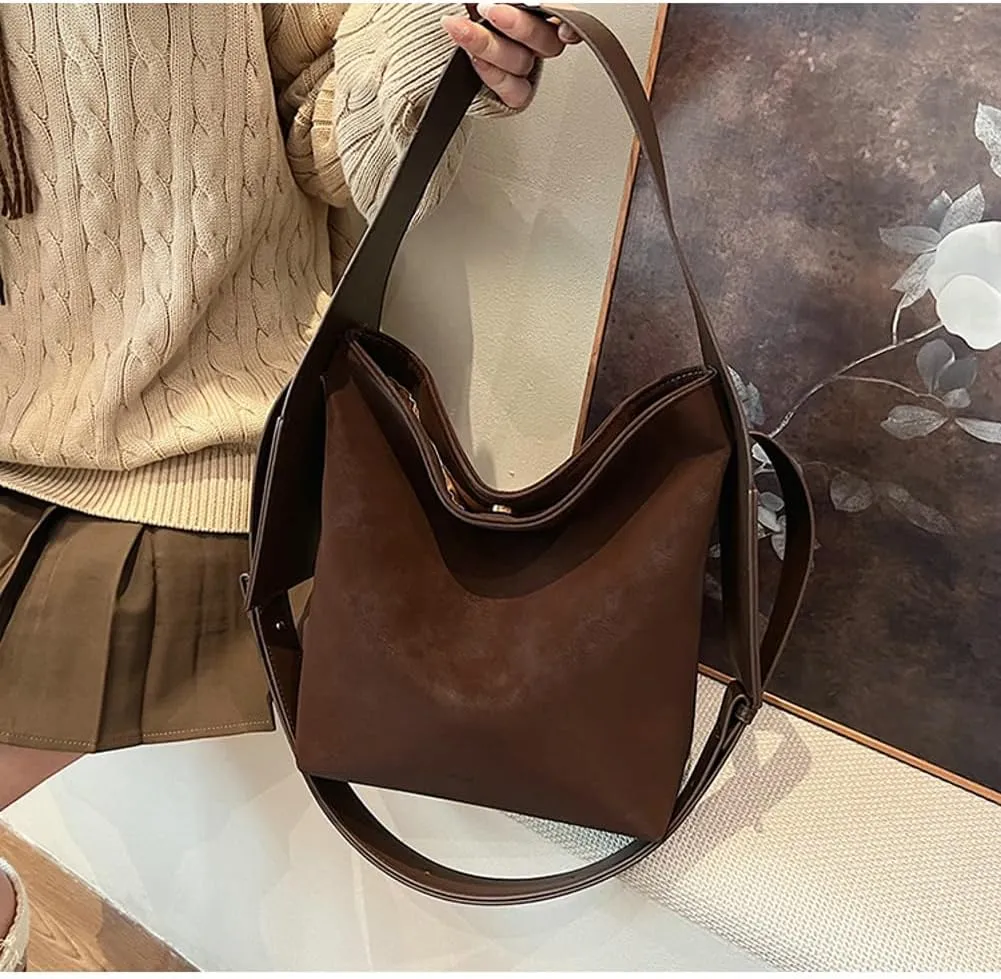 Trendy Suede Bucket Bag Women Hobo Bags Crescent Shoulder Bag Crossbody Purse Slouchy Satchels Bag Mini Tote Handbag 2024