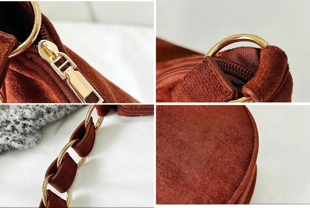 Trendy Suede Crescent Tote Bag Women Slouchy Satchels Shoulder Bag Crossbody Purse Top-handle Travel Tote Handbag 2024