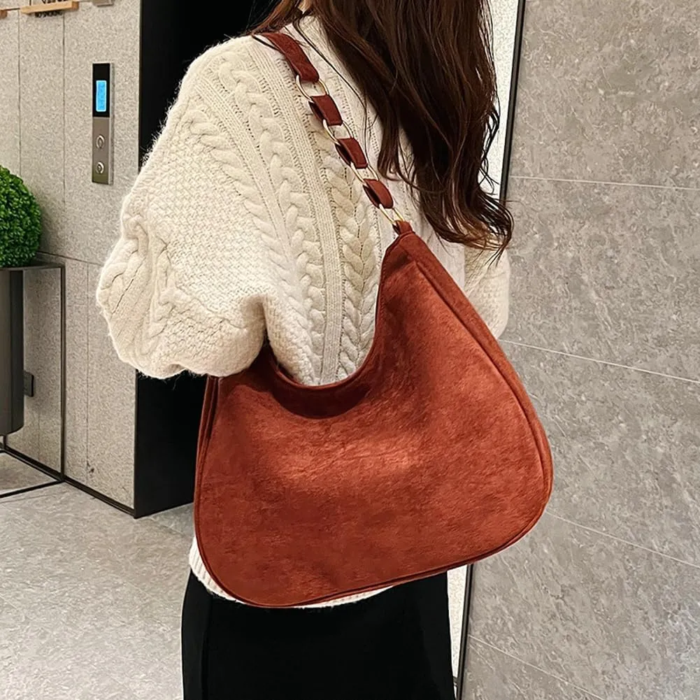 Trendy Suede Crescent Tote Bag Women Slouchy Satchels Shoulder Bag Crossbody Purse Top-handle Travel Tote Handbag 2024