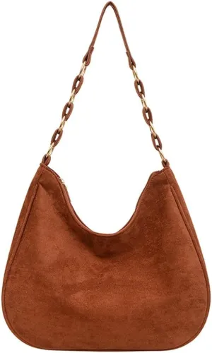 Trendy Suede Crescent Tote Bag Women Slouchy Satchels Shoulder Bag Crossbody Purse Top-handle Travel Tote Handbag 2024