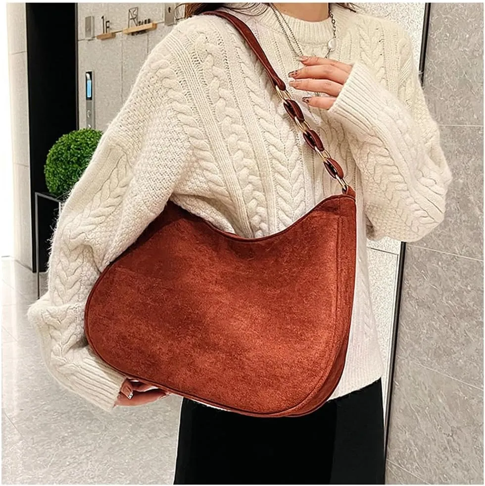 Trendy Suede Crescent Tote Bag Women Slouchy Satchels Shoulder Bag Crossbody Purse Top-handle Travel Tote Handbag 2024