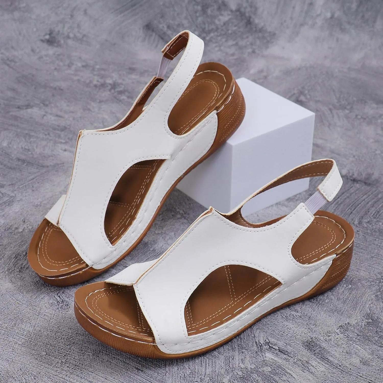 Vacation Sandals for Women Leather Slope Heel Thick Bottom Sandals Fish Mouth Party Wedge Shoes Women