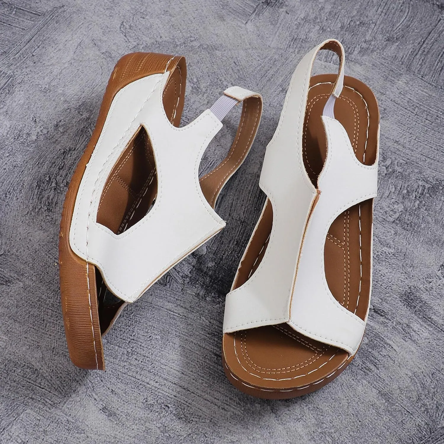 Vacation Sandals for Women Leather Slope Heel Thick Bottom Sandals Fish Mouth Party Wedge Shoes Women