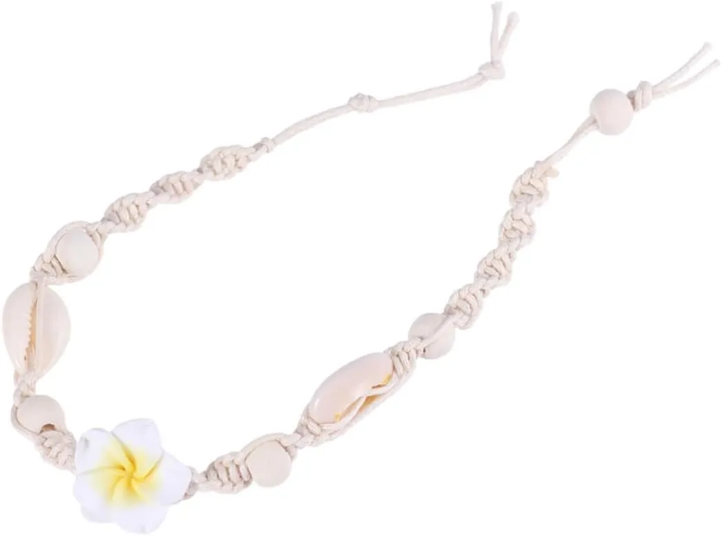 VALICLUD Women Adjustable Ankle Bracelet Hawaiian Flower Shell Anklet with Beads for Beach Parties and Daily Wear Decorative Small Yellow Flower Design for Ladies and Girls