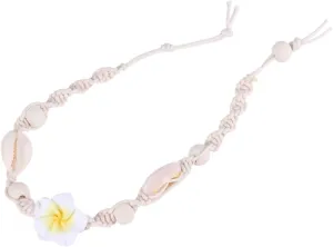 VALICLUD Women Adjustable Ankle Bracelet Hawaiian Flower Shell Anklet with Beads for Beach Parties and Daily Wear Decorative Small Yellow Flower Design for Ladies and Girls