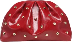 Verdusa Women's PU Leather Studded Clutch Handbags Retro Magnet Ruched Evening Bags