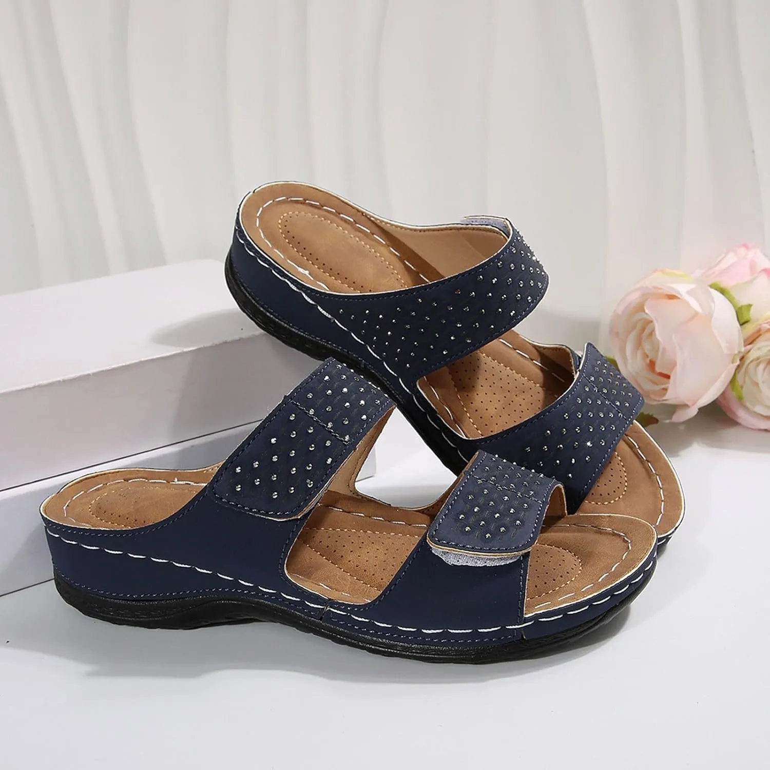 Wedge Sandals for Women Dressy Comfortable Soft Cushion Orthotic Sandals Open Toe Casual Slippers with Arch Support Beach Walking Shoes for Summer Outdoor Casual