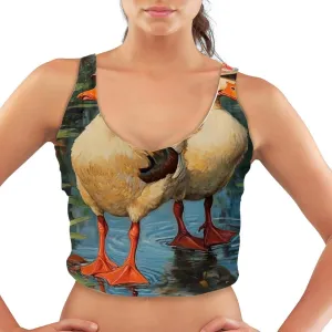 White Ducks with Hats Womens' Sports Bra, U Back Padded Sports Bra for Yoga Gym