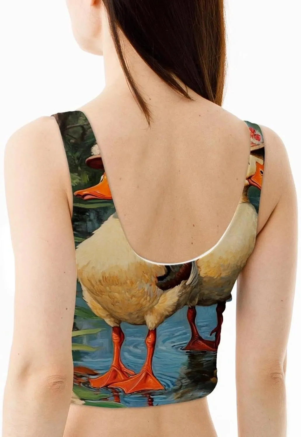 White Ducks with Hats Womens' Sports Bra, U Back Padded Sports Bra for Yoga Gym