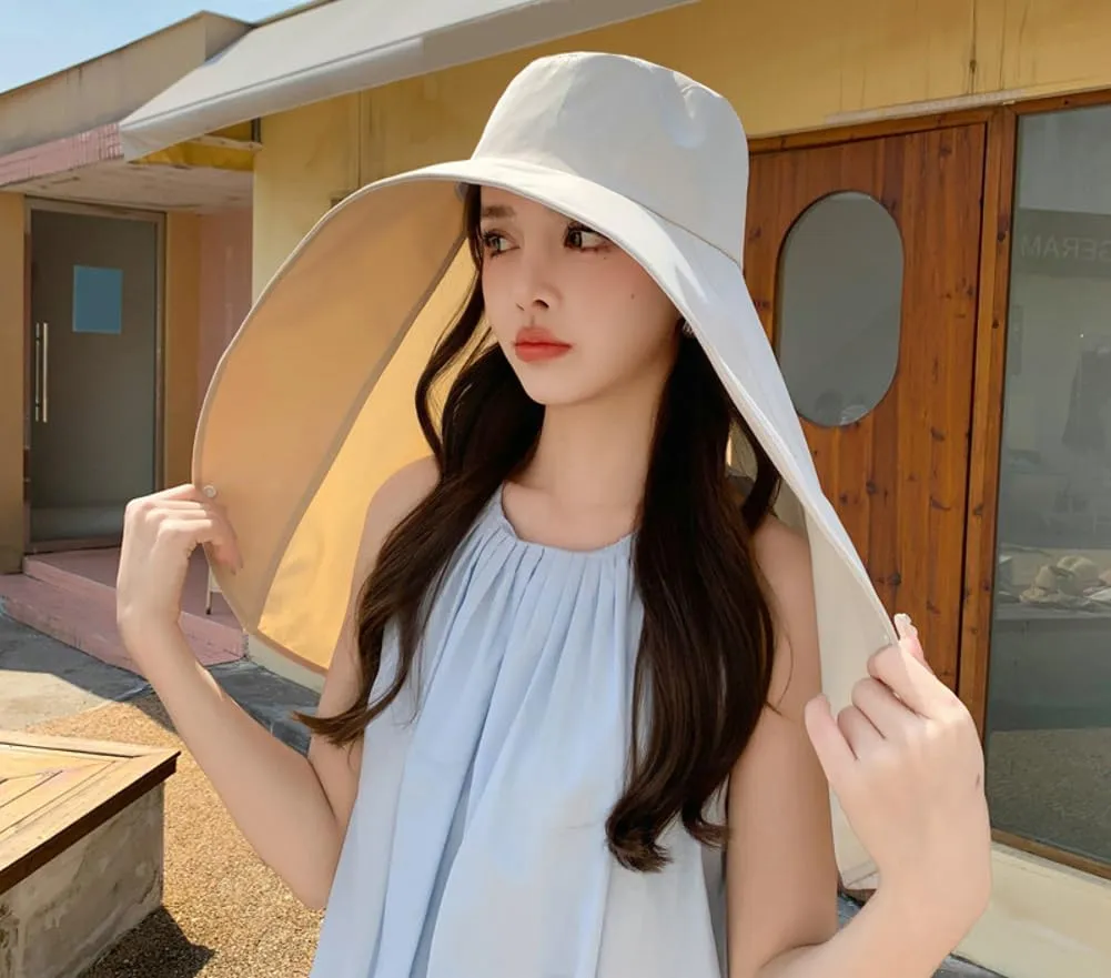 Wide Brim Hats for Women Full Cover UV Protection Sun Hats for Women with Shawl Beach Hat with Neck Cover Shoulder Cover 2025