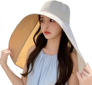 Wide Brim Hats for Women Full Cover UV Protection Sun Hats for Women with Shawl Beach Hat with Neck Cover Shoulder Cover 2025