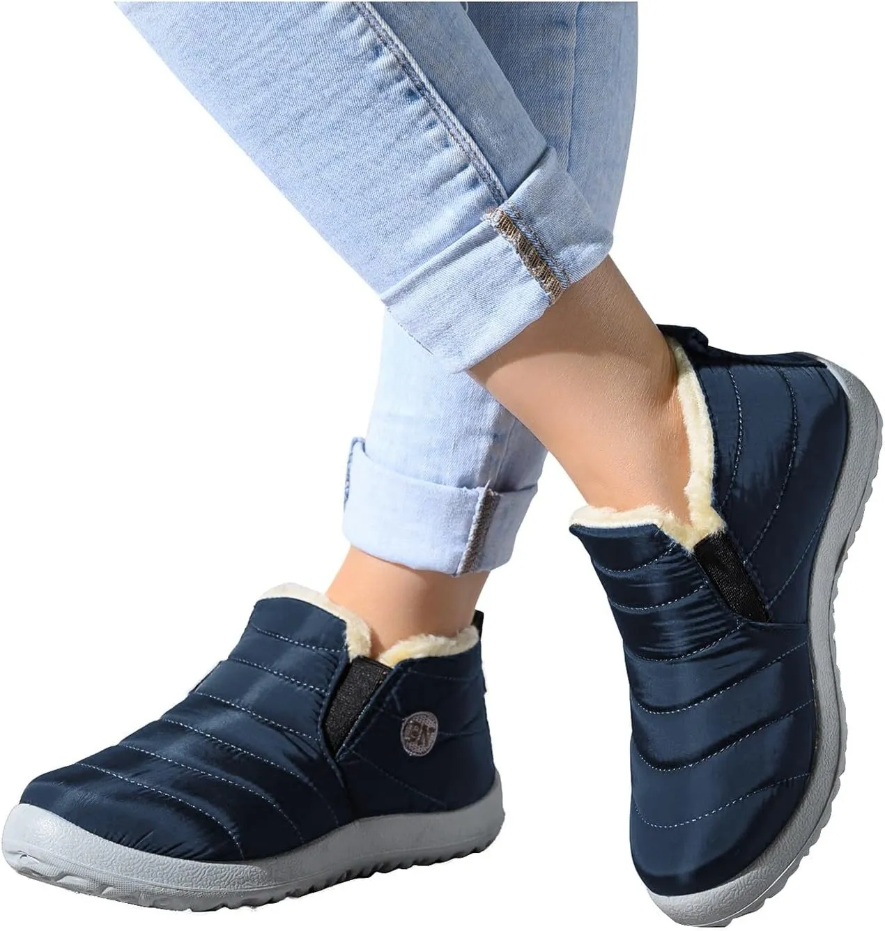 Wide Width Snow Boots for Women Plus Size Womens Winter Boots Waterproof Zipper Waterproof Snow Boots Women Black Wide Calf Snow Boots for Women Waterproof Botas Contra El Agua Para Mujer Cortas