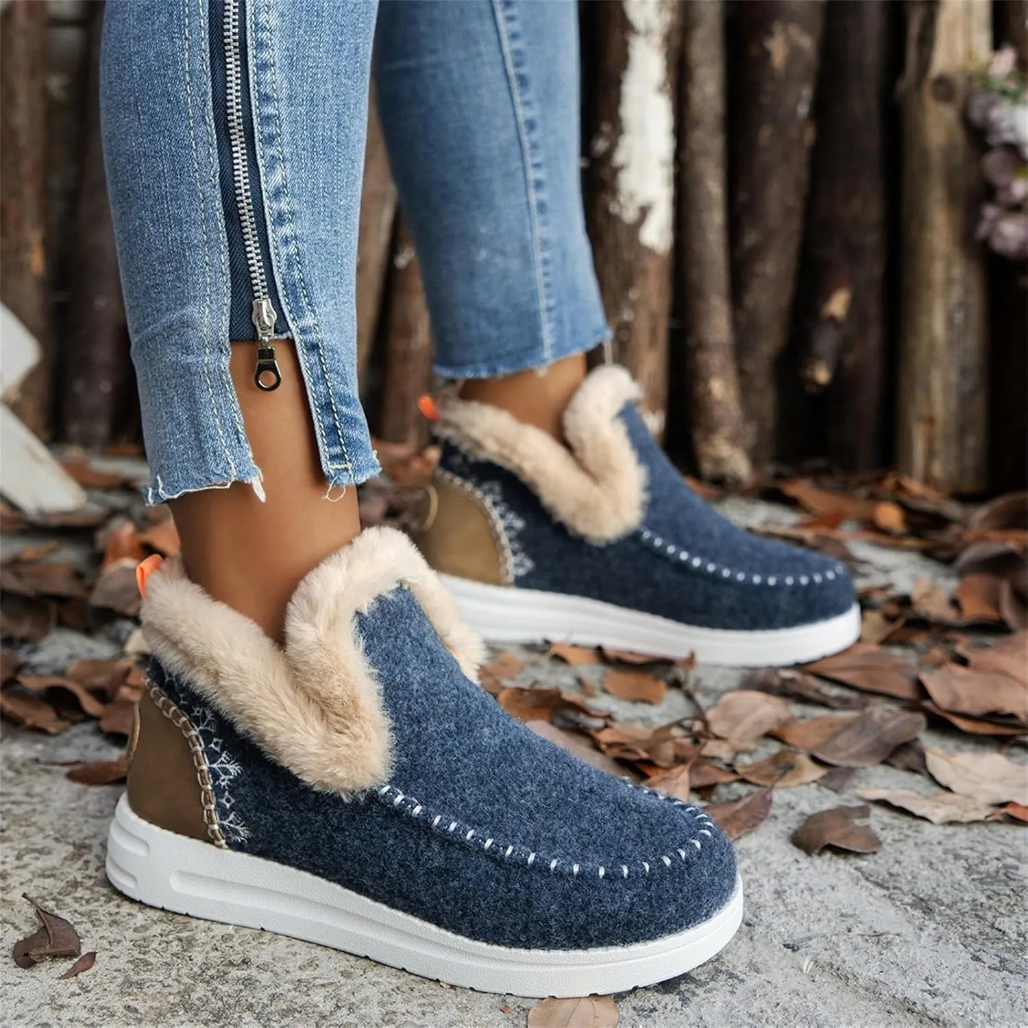 Winter Boots For Women 2024 Dressy Warm Fur Lined Snow Short Ankle Booties Fashion Comfortable Slip On Loafers Shoes