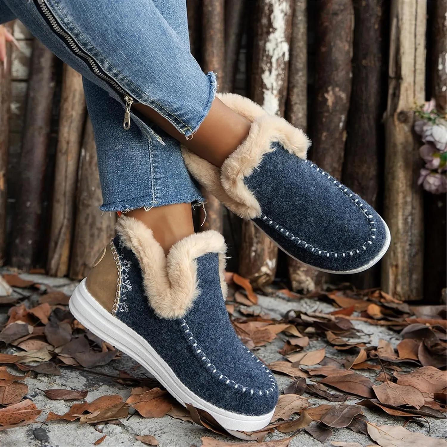 Winter Boots For Women 2024 Dressy Warm Fur Lined Snow Short Ankle Booties Fashion Comfortable Slip On Loafers Shoes