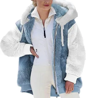 Winter Coat Women With Hood,Womens Oversized Fuzzy Fleece Jacket Full Zip Up Hoodie 2024 Winter Warm Sherpa Jackets