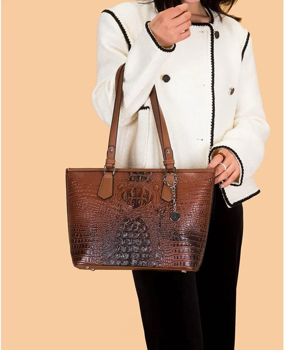 Women 3PCS Tote Bag Crocodile Pattern Handbag Leather Shoulder Purse Work Satchel