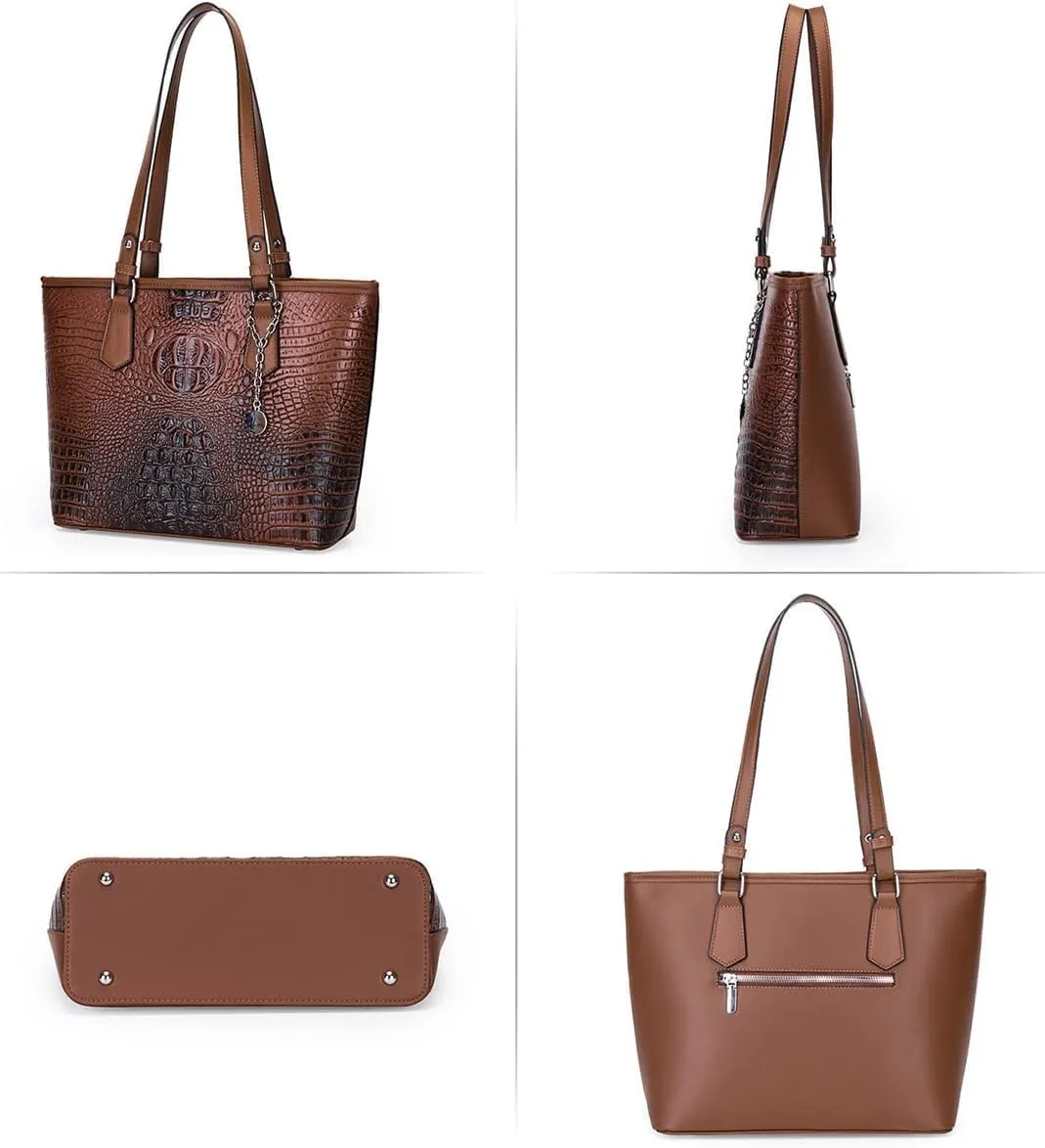 Women 3PCS Tote Bag Crocodile Pattern Handbag Leather Shoulder Purse Work Satchel