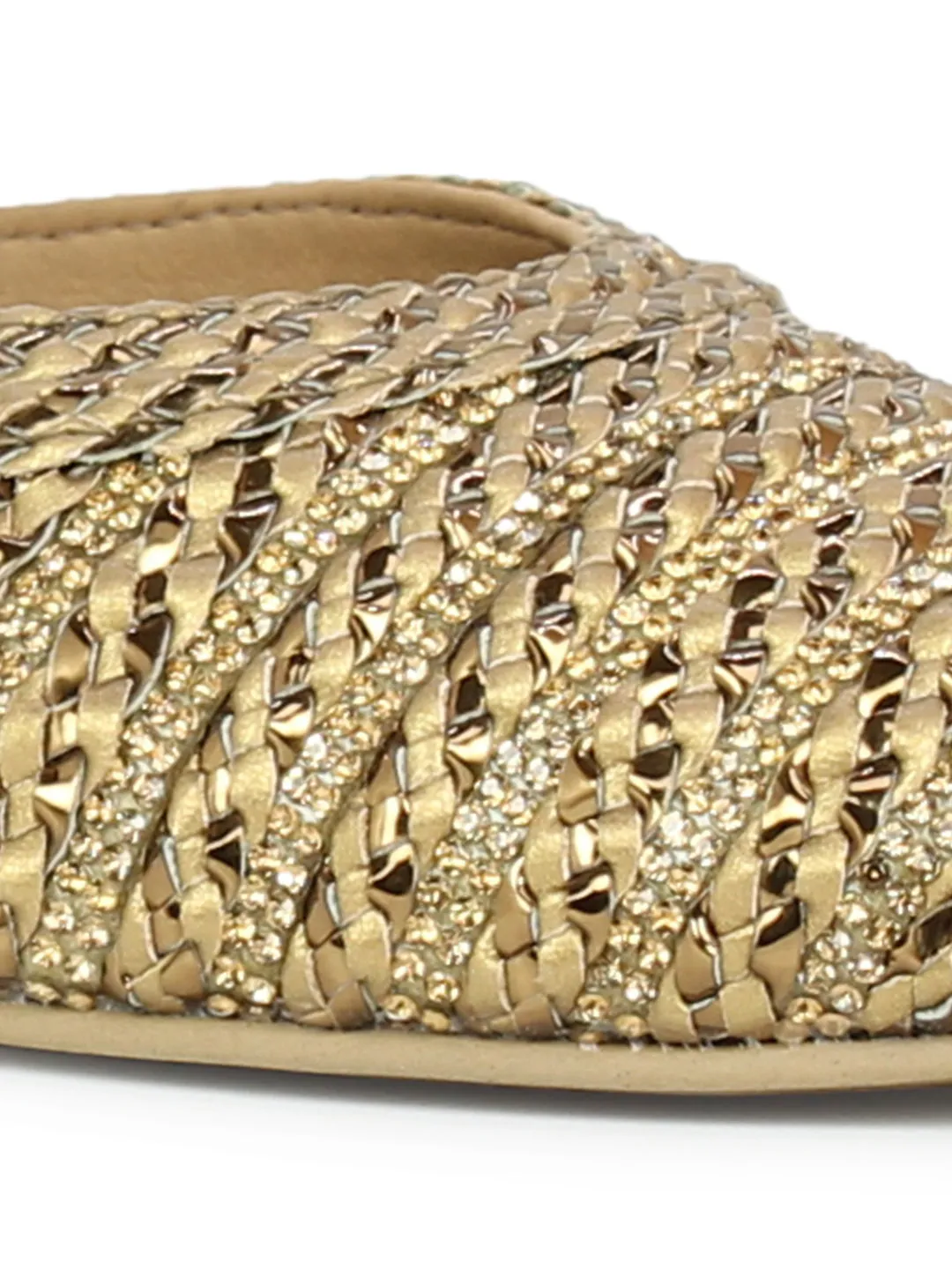 Women Ant Gold Embellished Ethnic Mules Flats