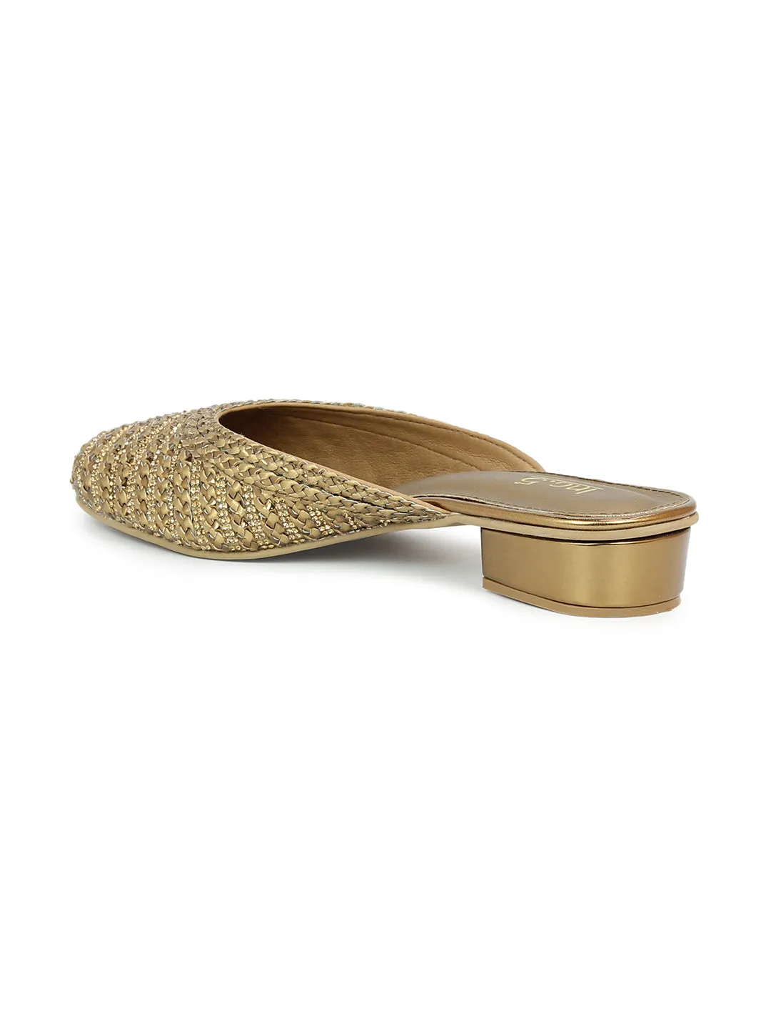 Women Ant Gold Embellished Ethnic Mules Flats