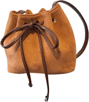 Women Bag Sweet Bows Crossbody Bag Drawstring Shoulder Bag Aesthetic Bucket Bag PU Leather Messengers Bag for Everyday Crossbody Bags
