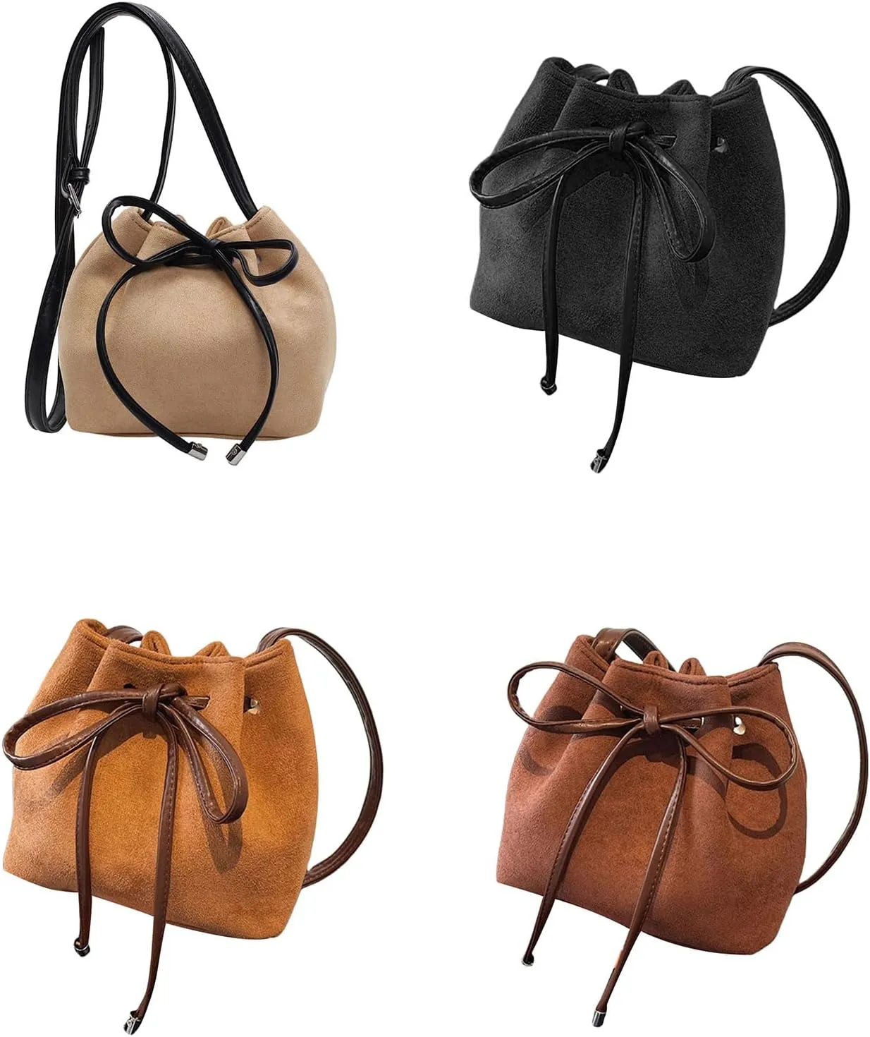 Women Bag Sweet Bows Crossbody Bag Drawstring Shoulder Bag Aesthetic Bucket Bag PU Leather Messengers Bag for Everyday Crossbody Bags