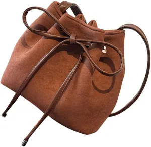 Women Bag Sweet Bows Crossbody Bag Drawstring Shoulder Bag Aesthetic Bucket Bag PU Leather Messengers Bag for Everyday Crossbody Bags