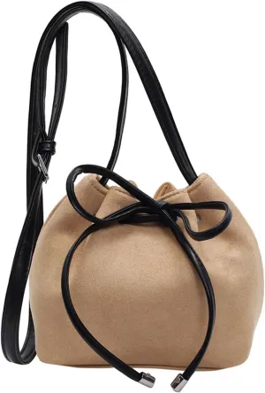 Women Bag Sweet Bows Crossbody Bag Drawstring Shoulder Bag Aesthetic Bucket Bag PU Leather Messengers Bag for Everyday Crossbody Bags