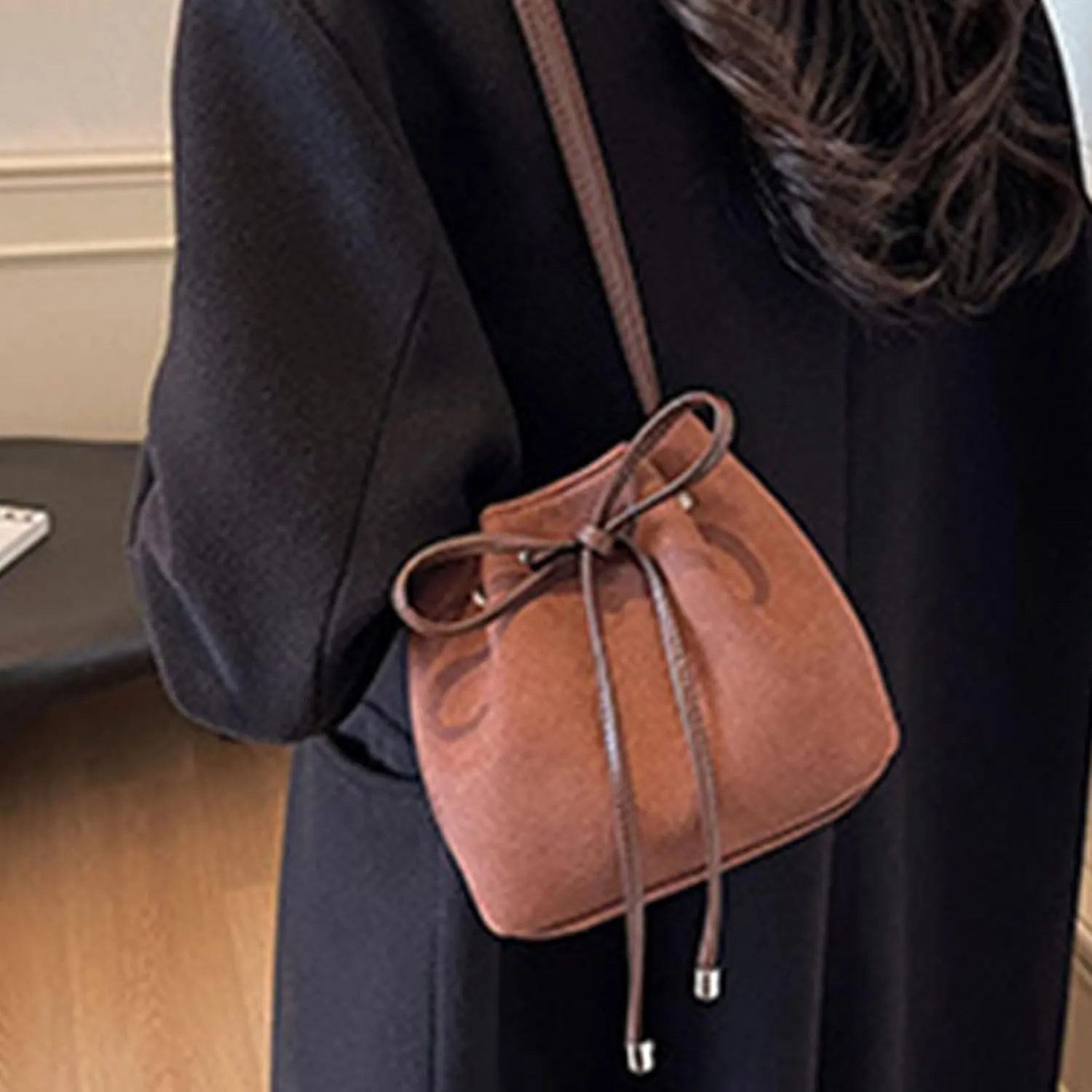 Women Bag Sweet Bows Crossbody Bag Drawstring Shoulder Bag Aesthetic Bucket Bag PU Leather Messengers Bag for Everyday Crossbody Bags