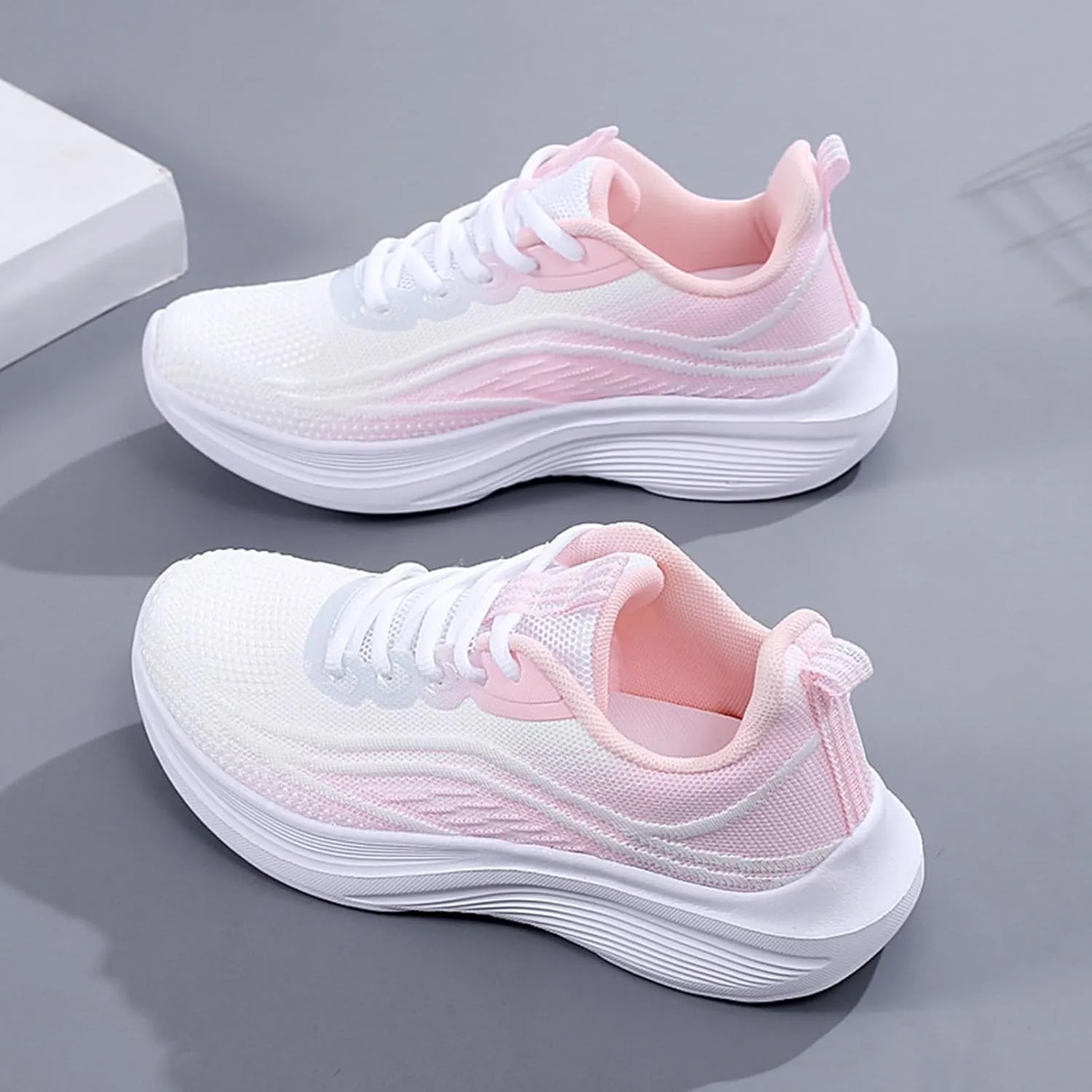 Women Casual Sneaker Lace Up Lightweight Breathable Athletic Shoes Fashion Mesh Running Sneakers Wide Width Walking Shoes