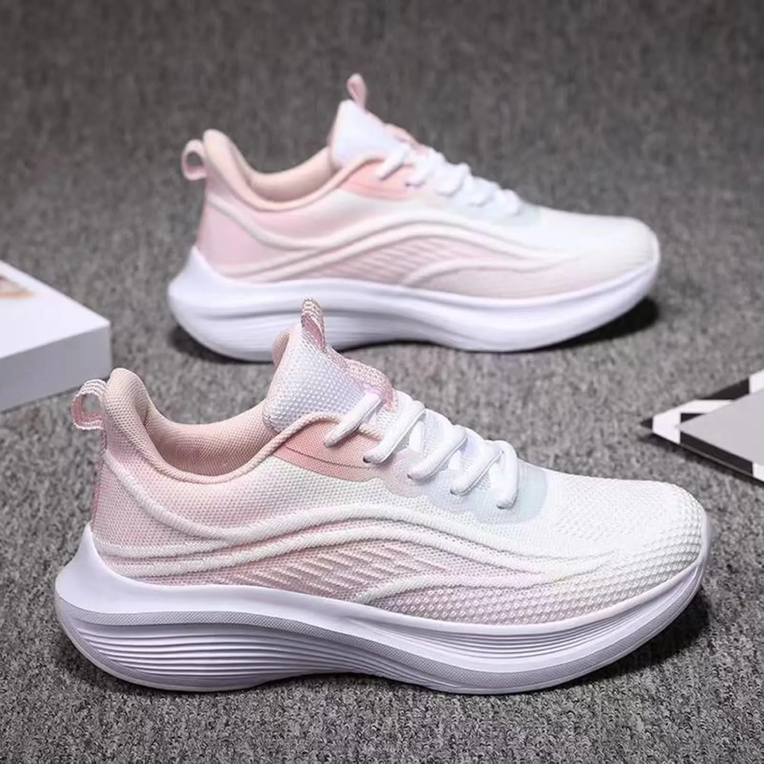 Women Casual Sneaker Lace Up Lightweight Breathable Athletic Shoes Fashion Mesh Running Sneakers Wide Width Walking Shoes