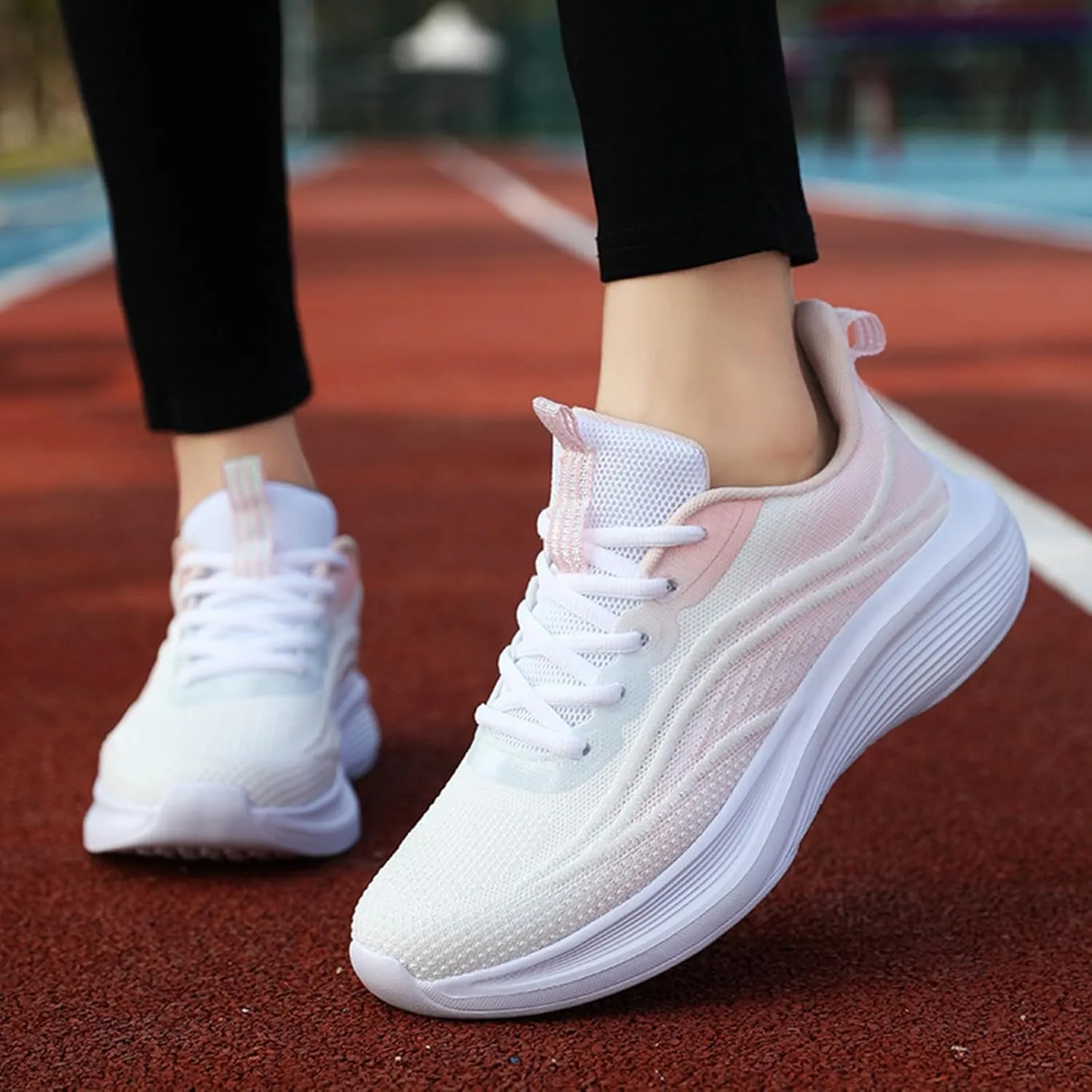 Women Casual Sneaker Lace Up Lightweight Breathable Athletic Shoes Fashion Mesh Running Sneakers Wide Width Walking Shoes