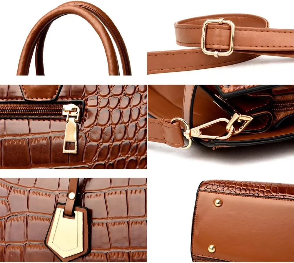 Women Crocodile Pattern Shoulder Crossbody Bags Vintage Satchel Bag Purse