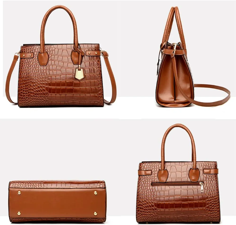 Women Crocodile Pattern Shoulder Crossbody Bags Vintage Satchel Bag Purse
