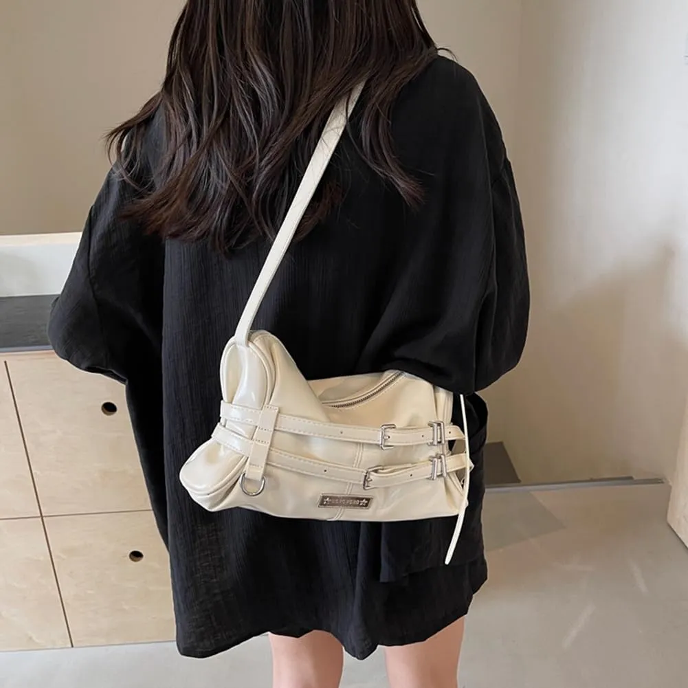 Women Crossbody Bag Double Belted Strap PU Leather Satchel Purse Solid Color Hobo Bag Zipper Clutch Purse Travel