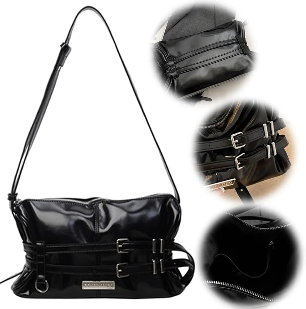 Women Crossbody Bag Double Belted Strap PU Leather Satchel Purse Solid Color Hobo Bag Zipper Clutch Purse Travel