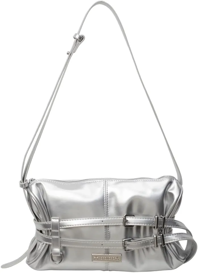 Women Crossbody Bag Double Belted Strap PU Leather Satchel Purse Solid Color Hobo Bag Zipper Clutch Purse Travel
