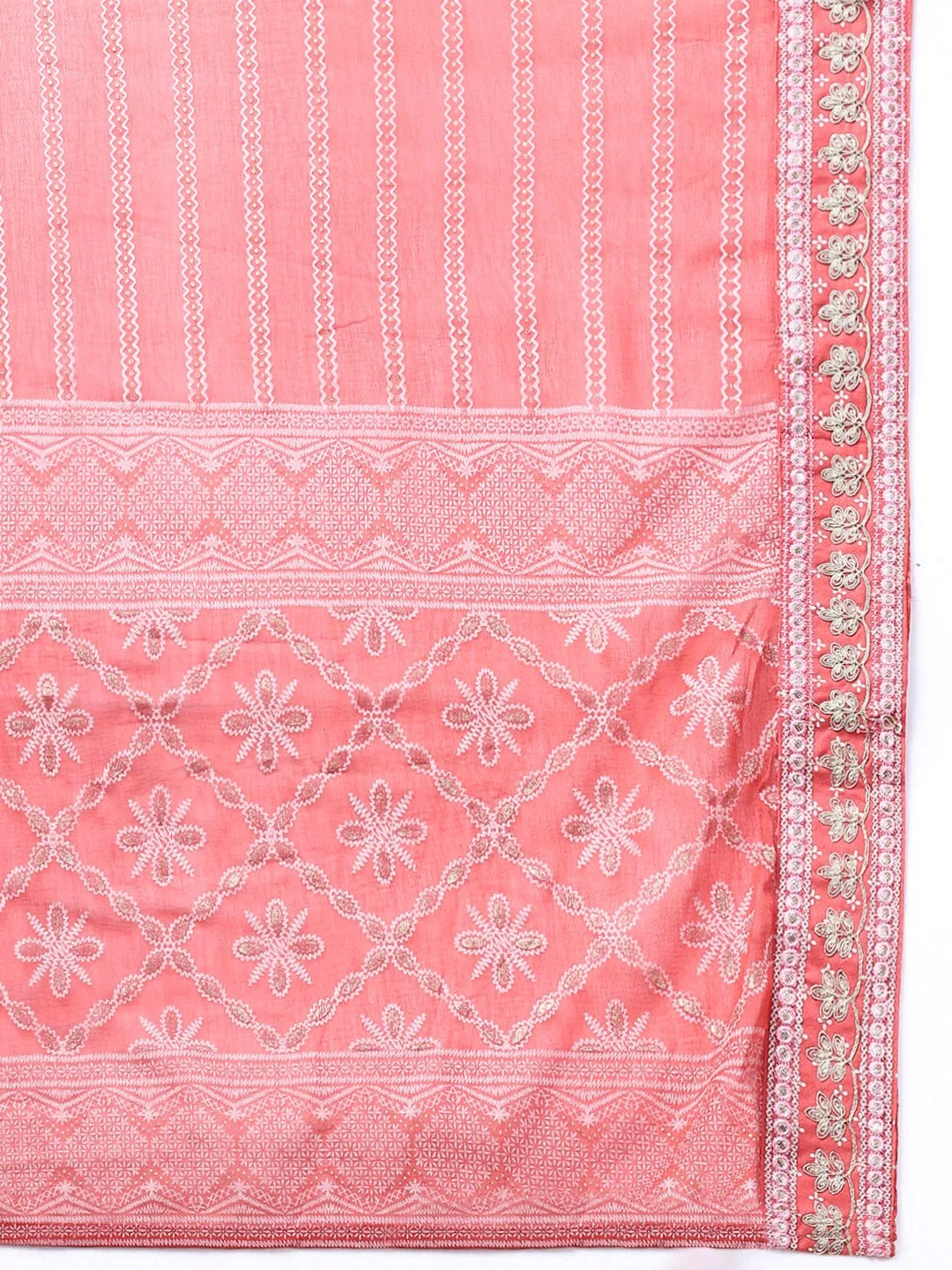Women Ethnic Motifs Coral Anarkali Kurta Set with Dupatta & Potli Bag