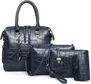 Women Fashion Handbags Tassel Pendant Wallet Tote Bag Shoulder Bag Top Handle Satchel Purse Set 4pcs