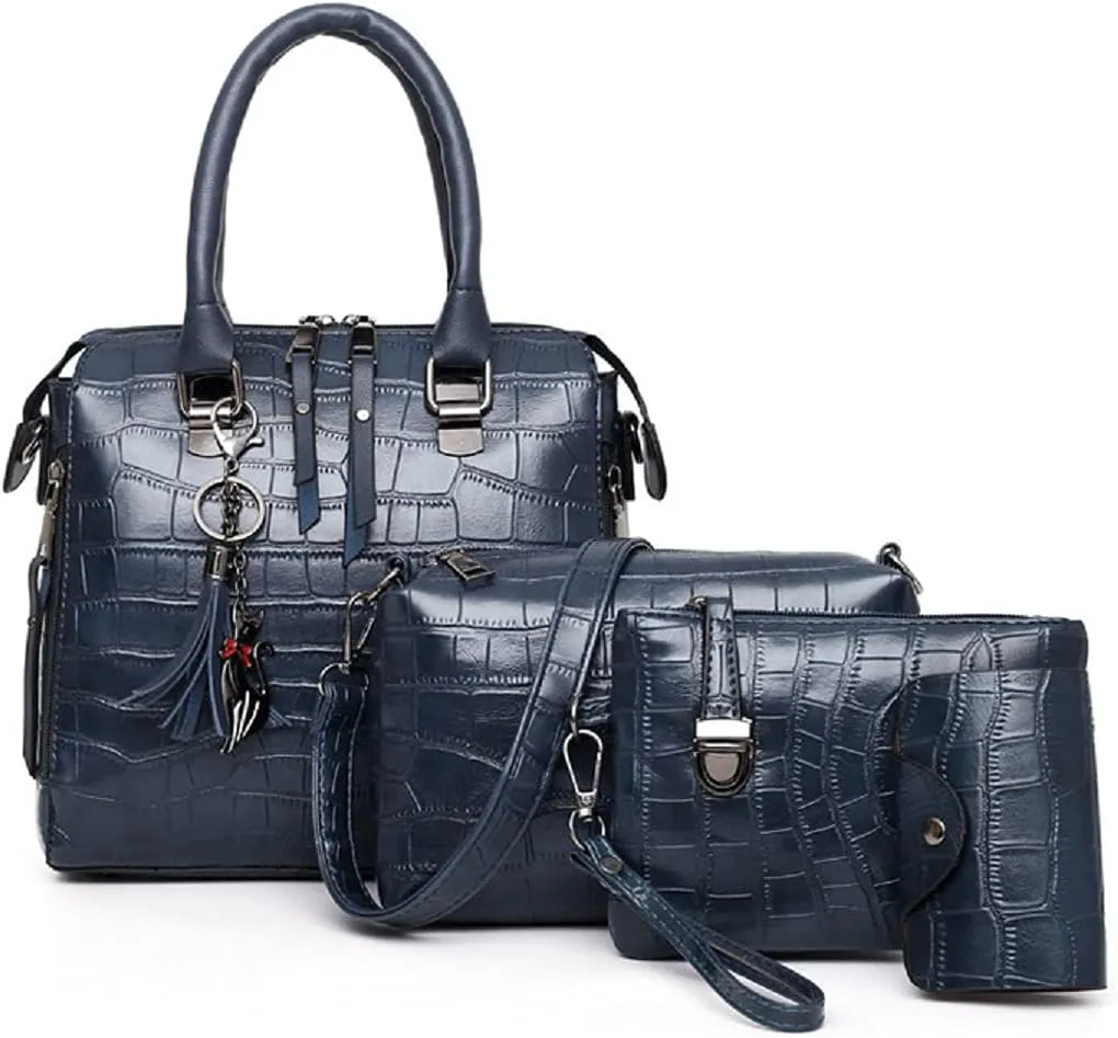 Women Fashion Handbags Tassel Pendant Wallet Tote Bag Shoulder Bag Top Handle Satchel Purse Set 4pcs