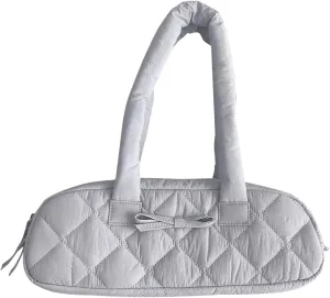 Women Handbag Quilted Nylon Satchel Purse Bowknot Hobo Bag with Inner Pockets Puffer Bag for Shopping Work Travel