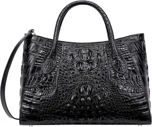 Women Handbags Crocodile Purse Designer Top Handle Satchel Handbags For Women (5002A, Brown)