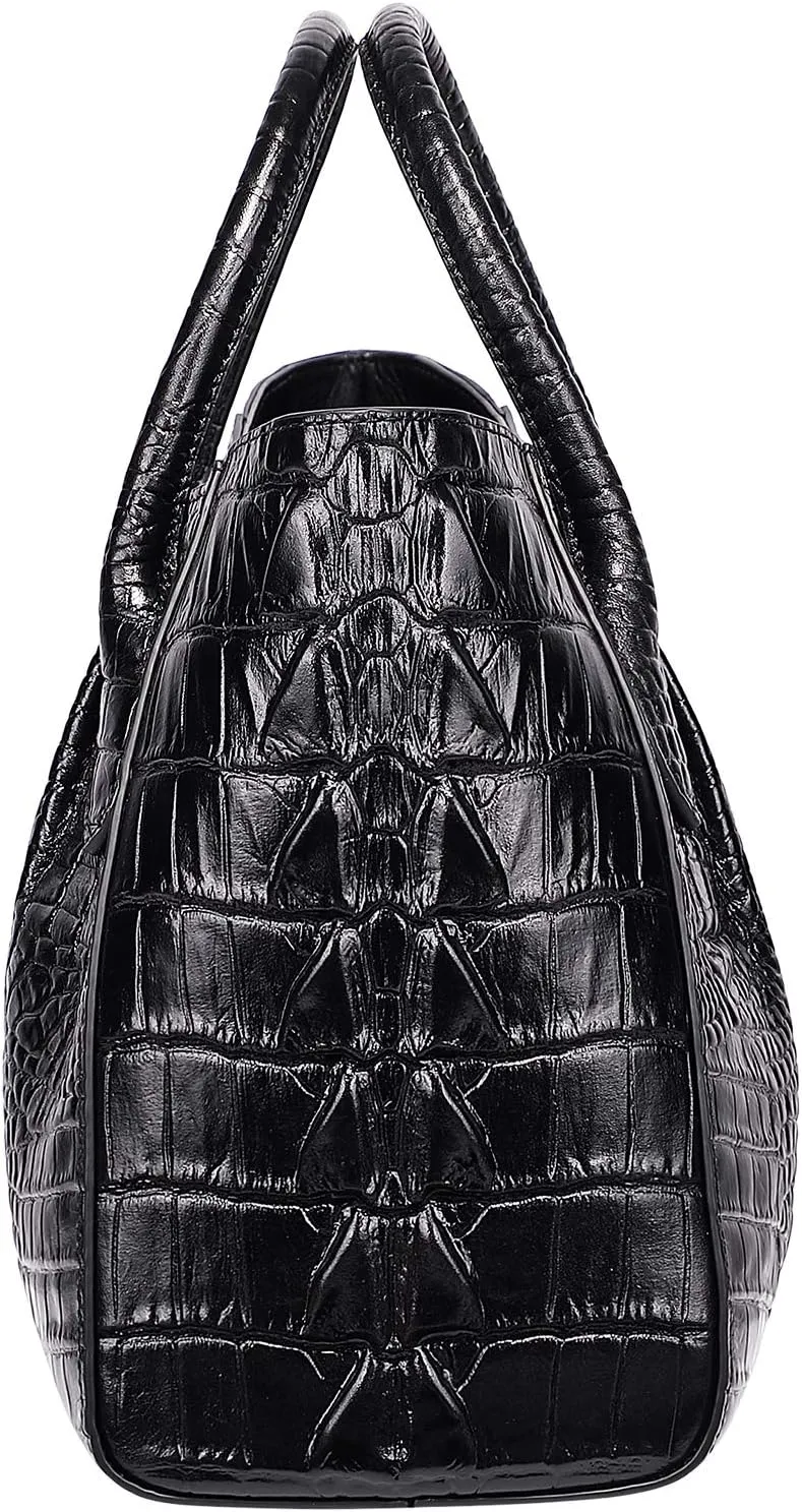 Women Handbags Crocodile Purse Designer Top Handle Satchel Handbags For Women (5002A, Brown)