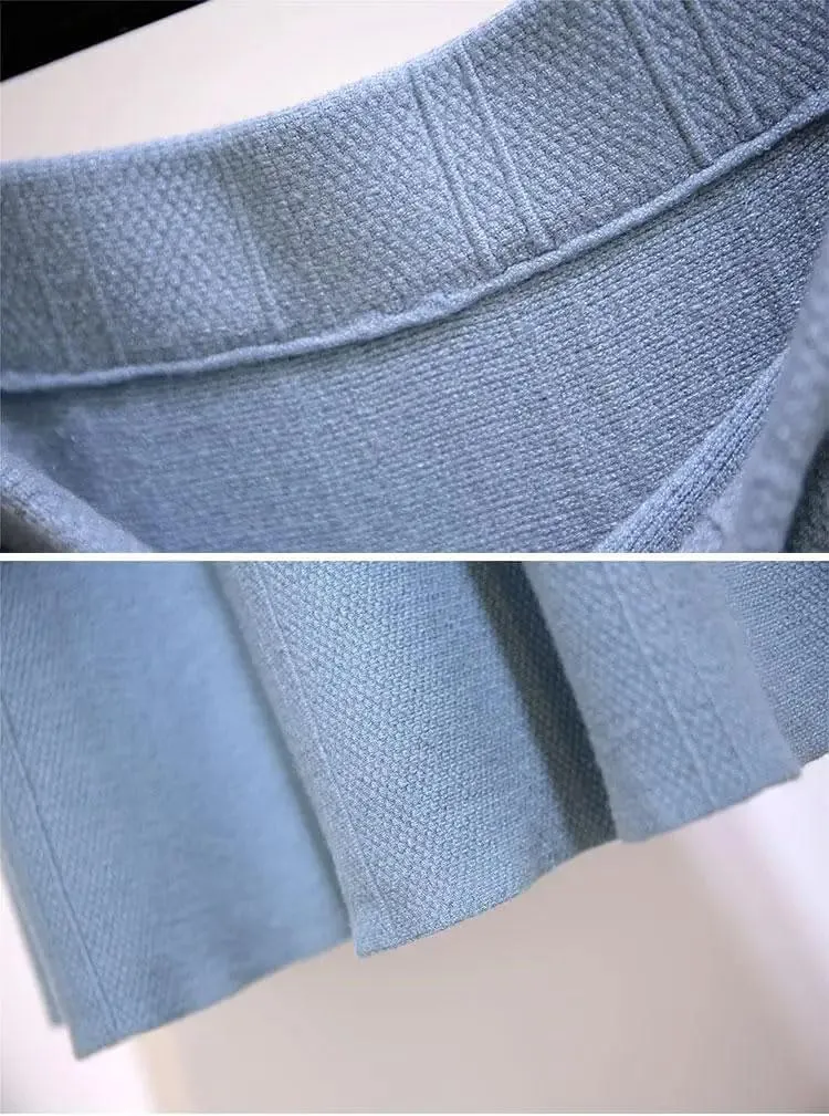 Women Knitted Midi Skirts Female Soft Warm Pleated A-Line Skirt Ladies High Waist Skirts